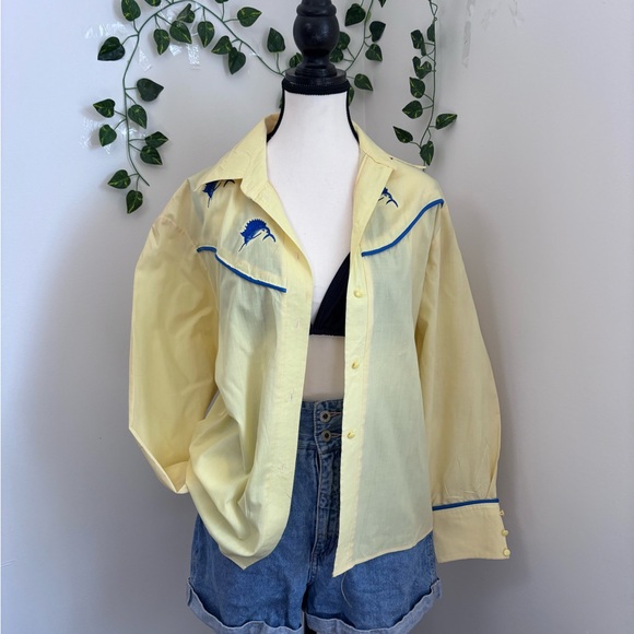 Tops - Vintage-Inspired Yellow Western Embroidered Blouse
